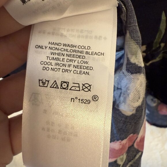 LAUREN Ralph Lauren Black Label Ruffle Trim Black Floral Top Size M - Picture 9 of 12